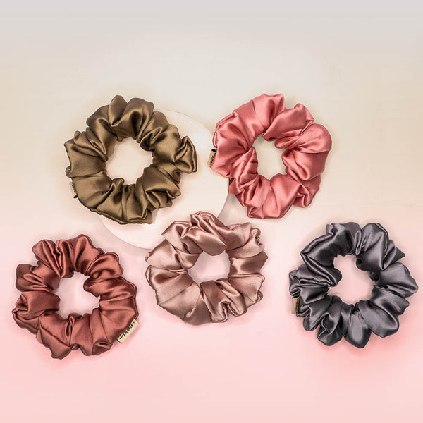 Pretty Pinks Satin Scrunchies - Set of 5