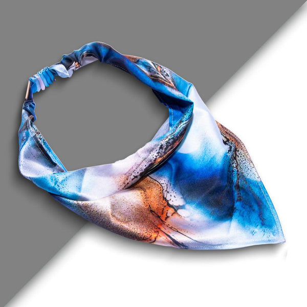 Abstract Headscarf Headband with elastic - Blue