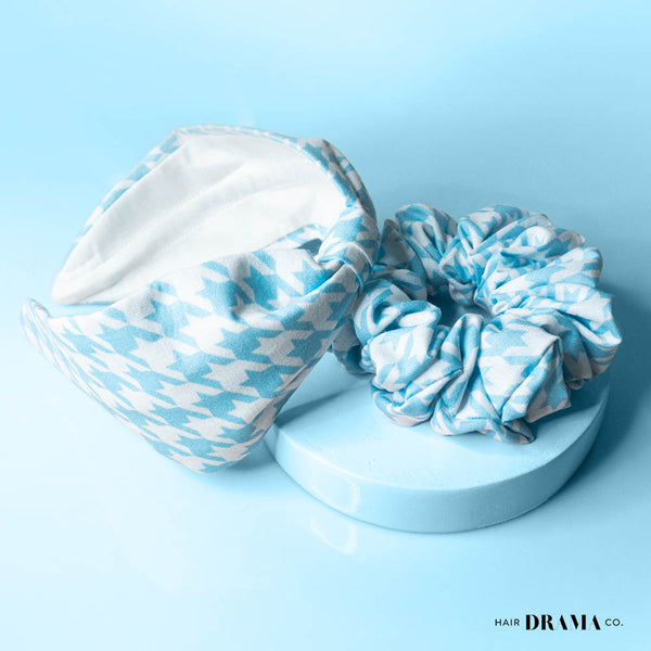 Houndstooth Headband & Scrunchie Set - Blue