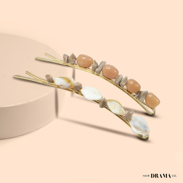 Marble Hair Pins - Set of 2 - Beige