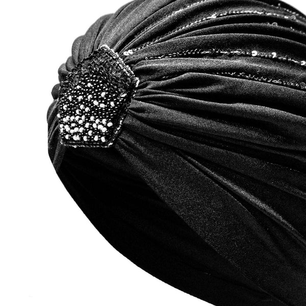 Embellished Turban with Sequins - Black