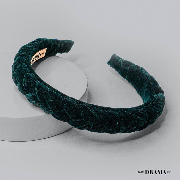 Velvet Braided Headband - Green