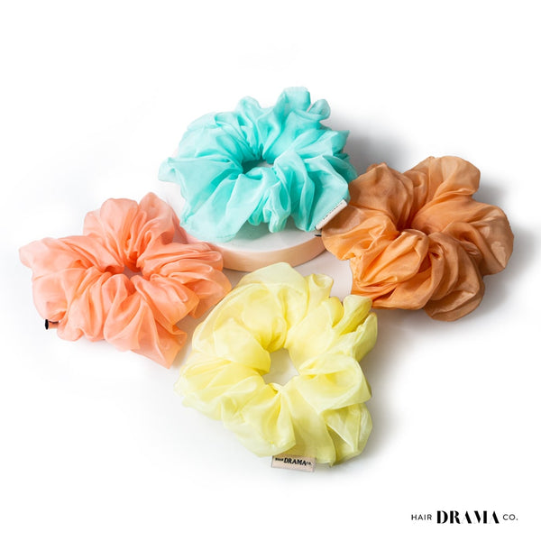 Pastel Glass Tissue Scrunchies - Set of 4