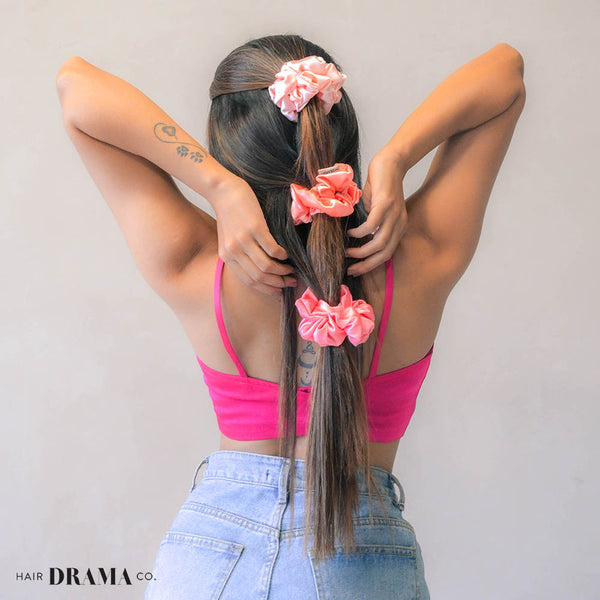 Rose Satin Scrunchies - Set of 3