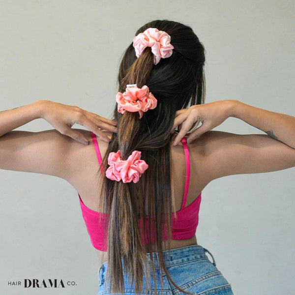 Rose Satin Scrunchies - Set of 3