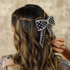 Embellished Velvet Hair Bow Barrette Clip - Black