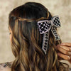 Embellished Velvet Hair Bow Barrette Clip - Black