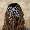Embellished Velvet Hair Bow Barrette Clip - Black