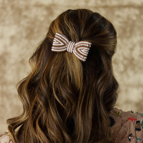 Embellished Hair Bow Alligator Clip - Gold
