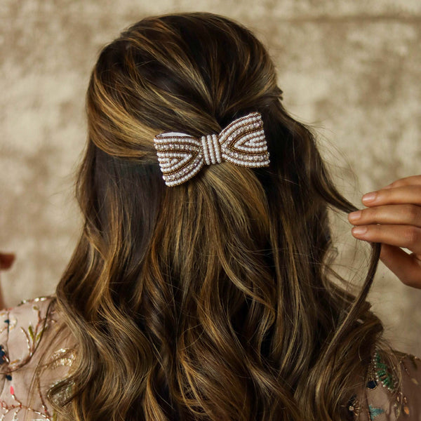 Embellished Hair Bow Alligator Clip - Gold