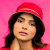 Silk Satin Bucket Hat with Rhinestones - Hot Pink