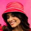 Silk Satin Bucket Hat with Rhinestones - Hot Pink