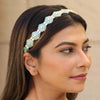Emerald Gold Plated Hair Band with White Pearls
