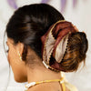 Oversized Dual color Organza Scrunchy with Gota Patti - Red & Beige