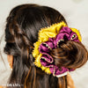 Set of 2 Silk Satin Scrunchies with Gota Patti - Purple & Mustard