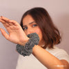 Black Scrunchie - Silver Crystals (Hot Fix)
