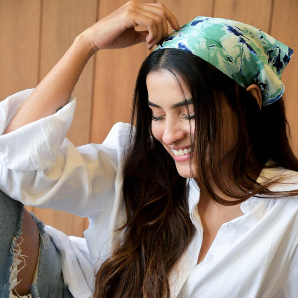 Abstract Headscarf Headband with elastic - Green