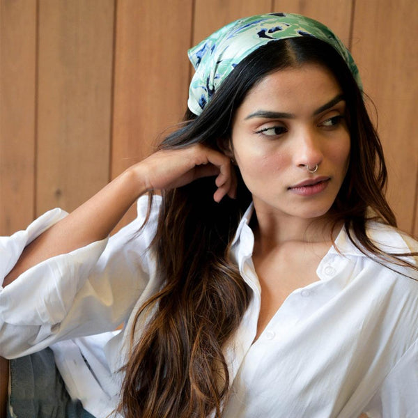 Abstract Headscarf Headband with elastic - Green