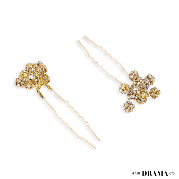 Set of 4 Embellished Pearls U Pins - Gold