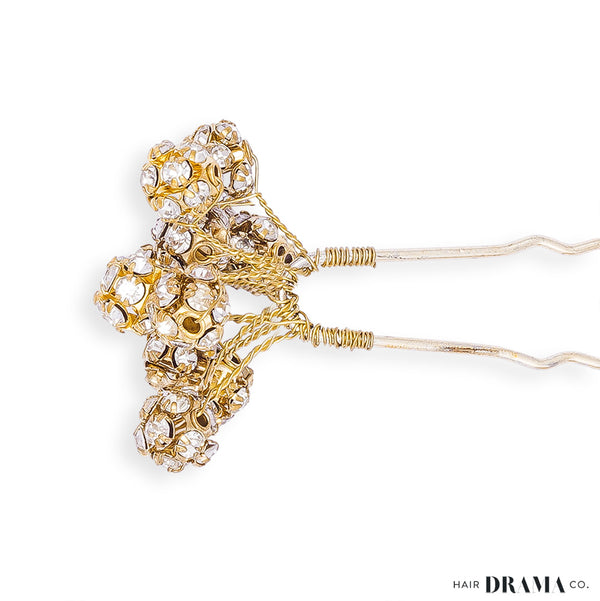 Set of 4 Embellished Pearls U Pins - Gold