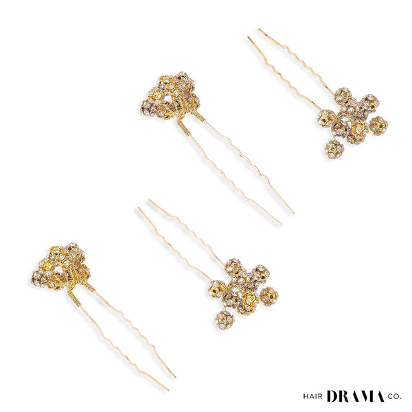 Set of 4 Embellished Pearls U Pins - Gold