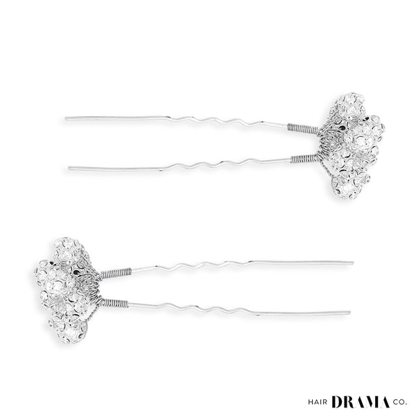 Set of 4 Embellished Pearls U Pins - Silver