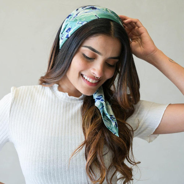 Abstract Patterned Bandana Scarf Headband - Green