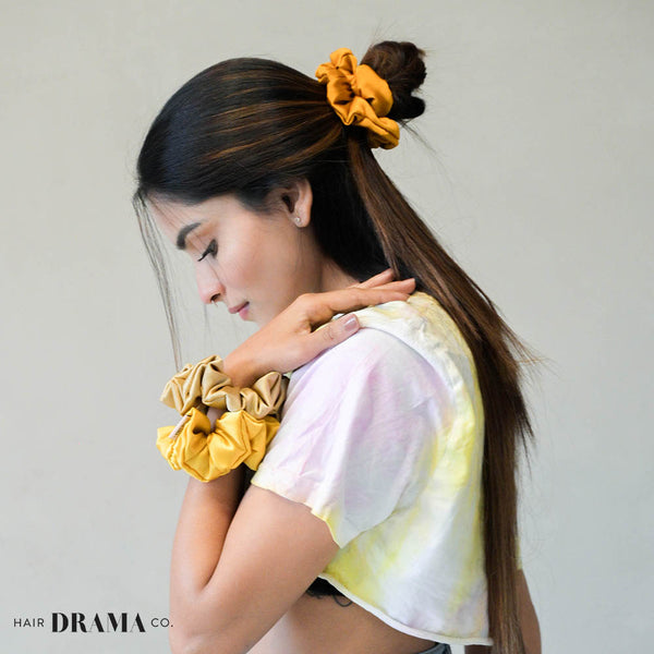 Shades of Tan Satin Scrunchies - Set of 3