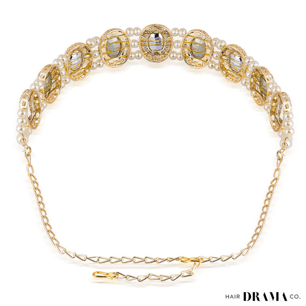 Gold Plated Hair Band for Women with Pearls and Crystals - Champagne