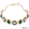 Gold Plated Hair Band for Women with Pearls and Crystals - Green
