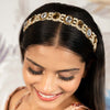 Gold Plated Hair Band for Women with Pearls and Crystals - Champagne