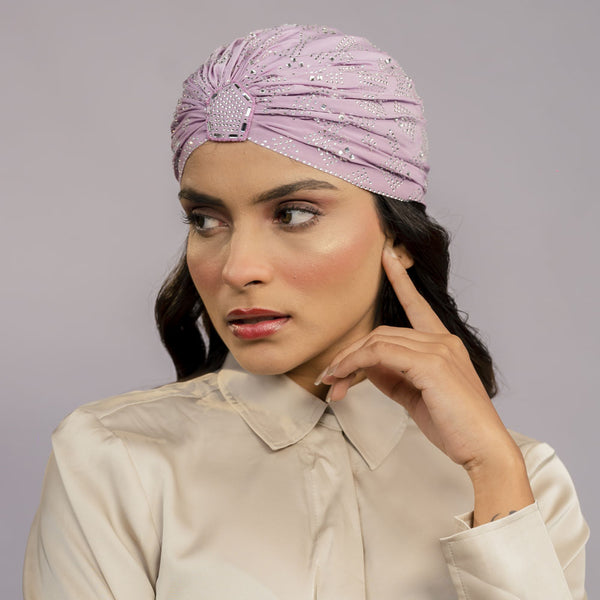 Lilac Turban - Silver Crystals