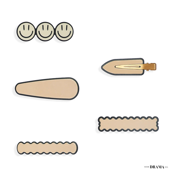 HDC 6 pieces Hair Accessories Gift Set with 1 Crystal Beaded Hair Band, 5 Alligator Hair Pins - Beige Neutral