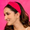 Pleated Satin Hair Band for Women - Hot Pink