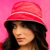 Silk Satin Bucket Hat with Rhinestones - Hot Pink