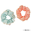 Set of 2 Silk Satin Scrunchies with Pearls - Pink & Mint Green