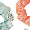 Set of 2 Silk Satin Scrunchies with Pearls - Pink & Mint Green