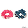 Set of 2 Silk Satin Scrunchies with Pearls - Pink & Green