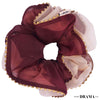 Oversized Dual color Organza Scrunchy with Gota Patti - Red & Beige