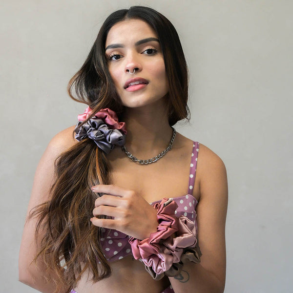 Pretty Pinks Satin Scrunchies - Set of 5