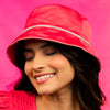 Silk Satin Bucket Hat with Rhinestones - Hot Pink