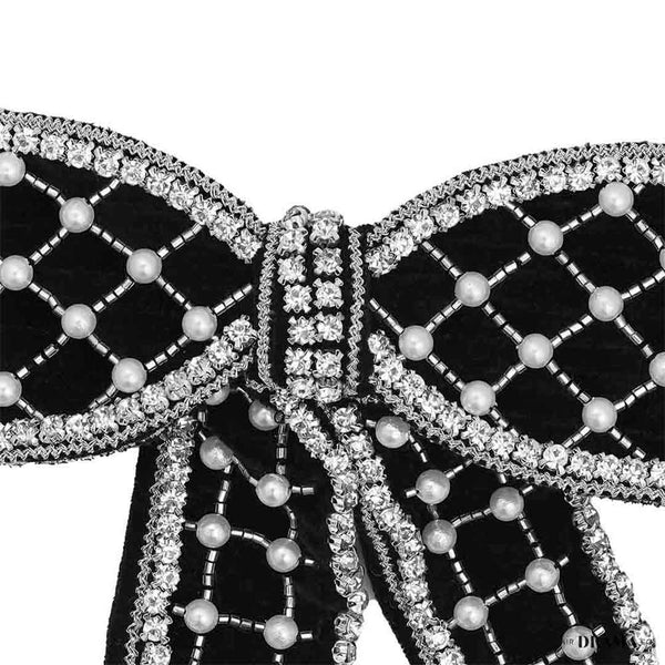 Embellished Velvet Hair Bow Barrette Clip - Black