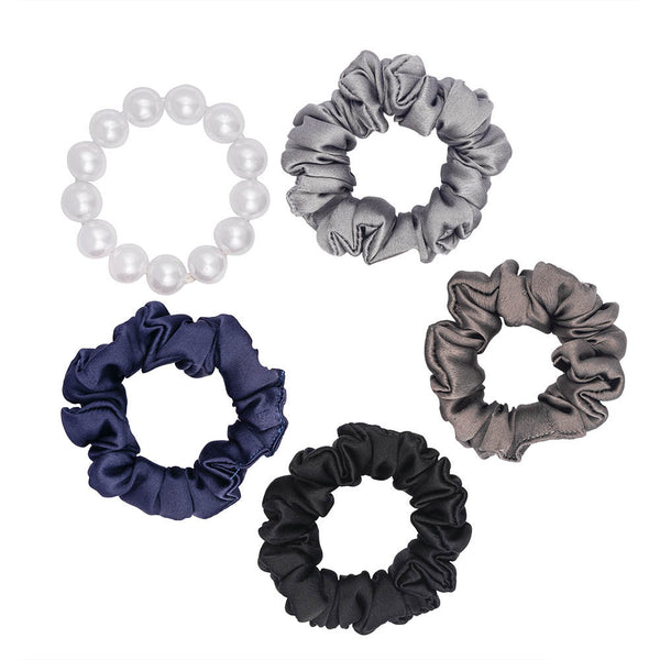 Luxury Scrunchies Set of 5 with Free Pouch - Neutral Gift Set