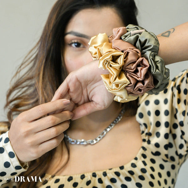 Shades of Brown Satin Scrunchies - Set of 3