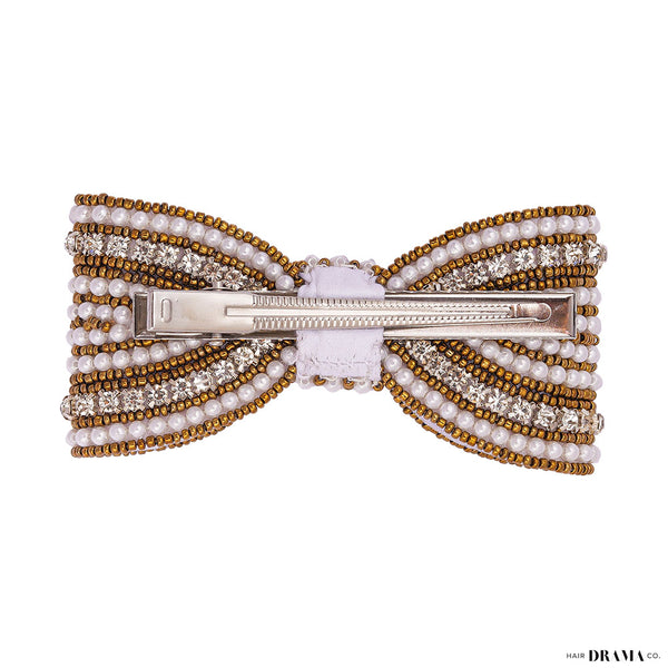 Embellished Hair Bow Alligator Clip - Gold