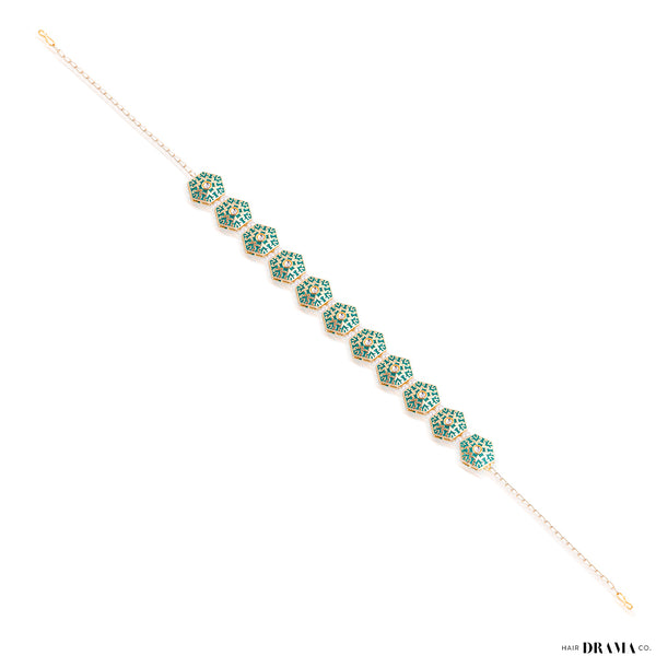 Emerald Gold Plated Hair Band with White Pearls