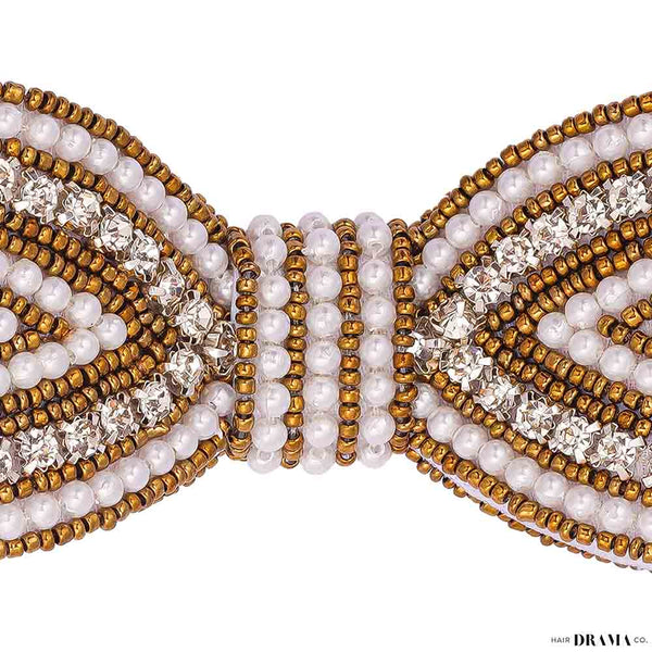 Embellished Hair Bow Alligator Clip - Gold