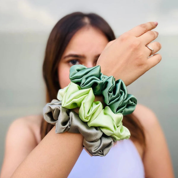 Love me Sage Satin Scrunchies - Set of 3