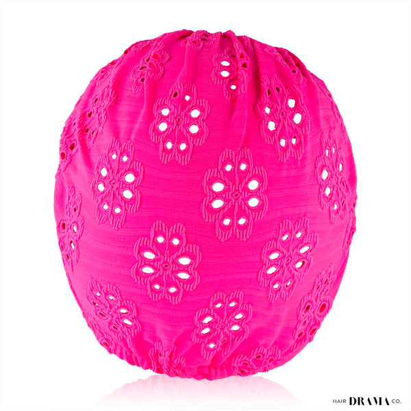 Hot Pink Cutwork Turban with Shell Metal Broach