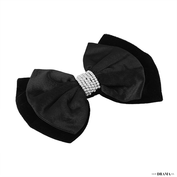 Embellished Velvet Hair Bow Alligator Clip - Black